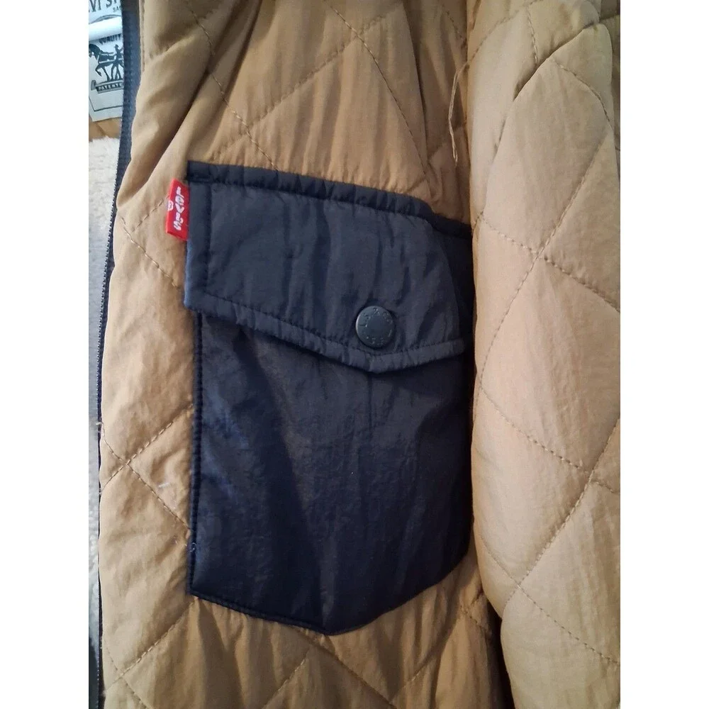 Levi's Mens Diamond Quilted Sherpa Lined Hooded Bomber Jacket Brown Saddle L